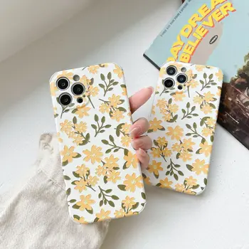 Retro-coreean fete Dulci flori Galbene de artă Telefon Caz Pentru iPhone 11 12 Pro Max Xs Max XR Xs 7 8 Plus 7Plus caz Drăguț husă Moale