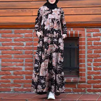Retro Dubai Abaya Turcia Hijab Femei Rochie De Epocă Florale Imprimate Maxi Sundress Toamna Cu Maneci Lungi Caftan Musulman Vestido