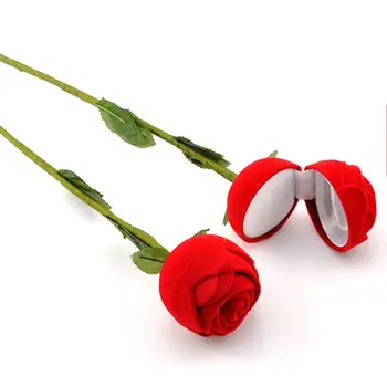 Romantic De Flori De Trandafir Flocking Cutie De Inel Titularul Nunta Propune Implicarea Ziua Îndrăgostiților Cadou De Ambalare Bijuterii Caz Cutii De Cadouri