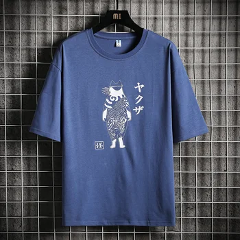 Rutier singur Om Supradimensionat tricou Barbati 2021 Top de Vara Cat de Imprimare T-shirt Harajuku Bumbac Tricou Alb T Shirt Pentru Barbati