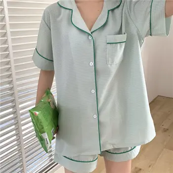 Seturi De Pijama De Vara Carouri De Proiectare Dulce Maneci Scurte Harajuku Ins Colegiul Homewear Liber 2021 Casual Simplu Femme Nighty Noi Chic