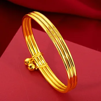 Simplu clasic de Aur Bobina de Nunta Brățară Brățară 24K Placate cu Aur Galben pentru Femei Mireasa Logodnă, Aniversare Aur Bijuterii Cadou