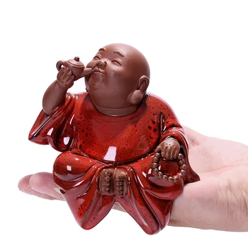Stil chinezesc rosu Zen ceramic râs Buddha statuie Tradiționale lucrate manual opera de arta Minunat acasă în camera de zi, birou, decoratiuni