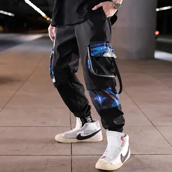 Streetwear Hip Hop Bărbați Militar Pantaloni Mozaic De Buzunar Lateral 2021 Panglici Noi Jogging Pantaloni De Trening Glezna Lungime Pantaloni Pentru Bărbați