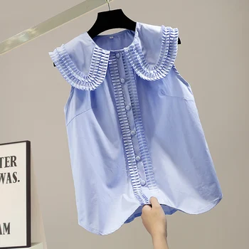 SuperAen 2021 Moda Ciufulit Guler Împletit Cămașă Fără Mâneci Bluza De Vara Noi Temperament Liber Casual Femei Topuri