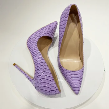 Tikicup Violet Crocodil-Efect Femeile Relief Patern Stilet Tocuri Inalte Sexy Si Damele De Rochie De Petrecere Pompe De Pantofi Plus Dimensiune 33-45