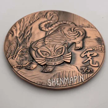 Trei-dimensional de Relief față-Verso Tigru Monedă Comemorativă Cultura Chineză Zodiac Tigru Roșu de Cupru Artă, Monede de Colecție