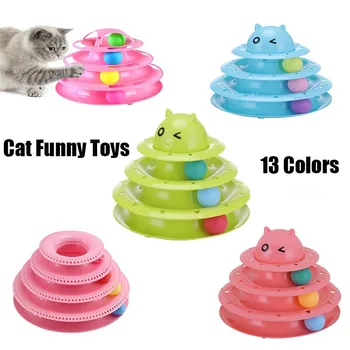 Trei Patru Niveluri animal de casă pisică jucărie Turn de Piese Disc pisica Inteligenta Distracții plătească triplu disc de jucării pisica minge de Formare Distracții plat