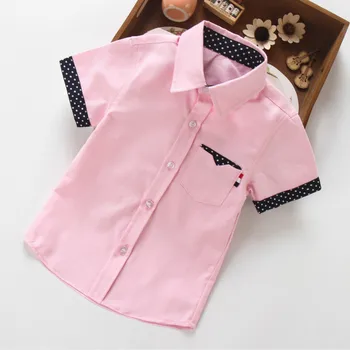 Vara baietel Uniforme Haine Băieți și Fete Tricouri Dot Maneca Scurta Tricou Copii Topuri Școală Bluza Tricouri Pentru Baieti, roz, alb