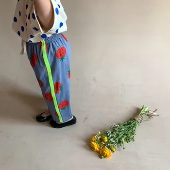 Vara băieți și fete drăguț tomate imprimare subțire largi picior pantaloni Copii bumbac cool pantaloni casual 1-7Y