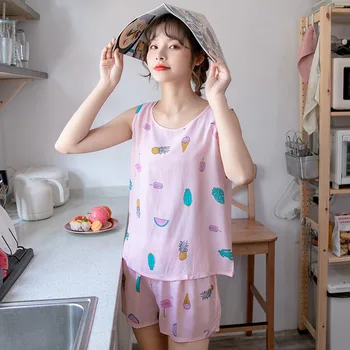 Vara Noi Pijamale Femei Versiunea coreeană Proaspete de sex Feminin fără Mâneci, pantaloni Scurți, Pijamale uz Casnic, Haine Lejere Vesta Sleepwear