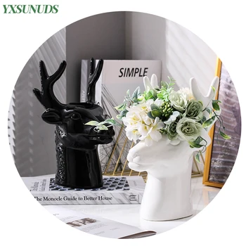 Vaza ceramica Decor în stil European Simplu Cap de Cerb Ornamente Hidroponice Vaza de Flori Decor de Birou Acasă Aranjament de Flori