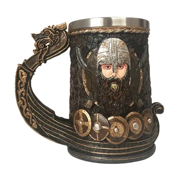 Vikingii Halbă De Bere Rece Ceașcă De Cafea Rășină Din Oțel Inoxidabil Creative Ceai Apă Drinkware