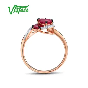 VISTOSO Inele de Aur Pentru Femei Reale 14K 585 Aur a Crescut Ring Inel cu Inima Spumant Rosu Rubin Diamant de Nunta Trendy Bijuterii Fine