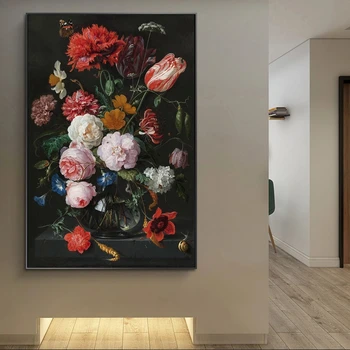 Încă de Viață cu Flori intr-o Vaza de Sticla de Ulei Tablouri print pe Canvas Postere de Arta Și Printuri de Artă Barocă Poze Decor Acasă